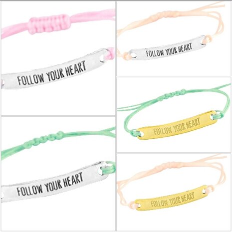 Follow your heart armbandje voor groot en klein, in meerdere kleuren